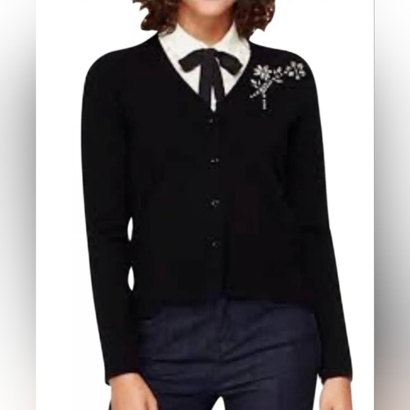 Kate Spade Black Embellished Broch Button Down Cardigan On Pointe Size S - Picture 9 of 12